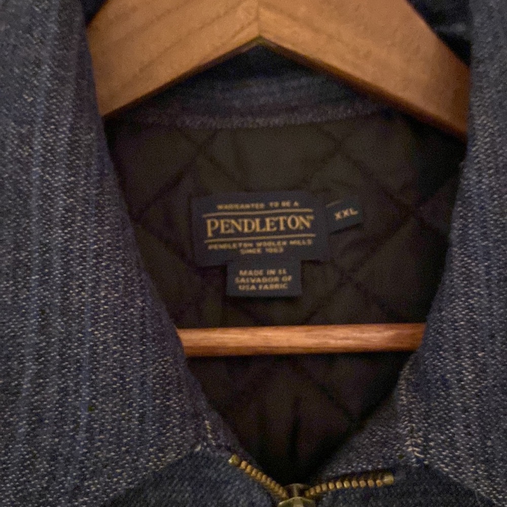 Pendleton Navy and Beige Patterned Bomber Jacket - image 2